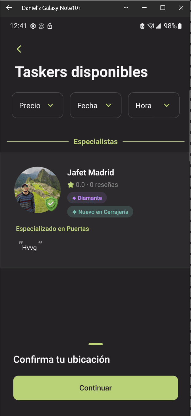 Captura de la app domo para el paso 1